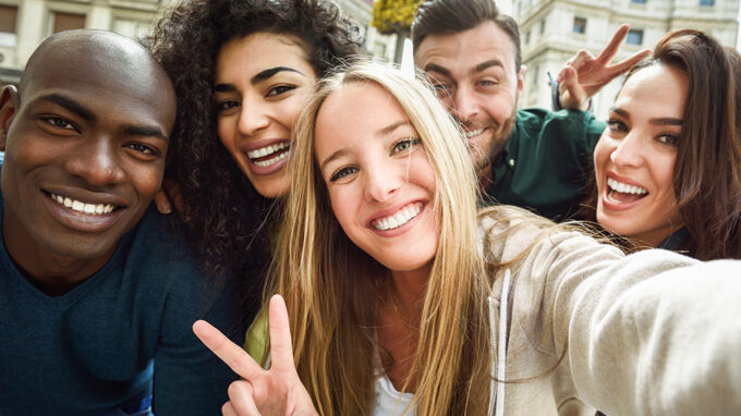 Young adult group posing for a selfie